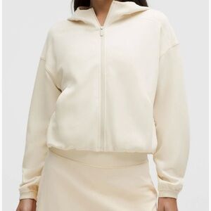 Lululemon women’s ivory off white scuba style hooded full zip sweatshirt size 14
